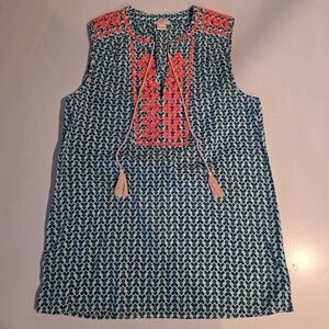 J. Crew Embroidered Tassel Boho Geometric Tank Top 00